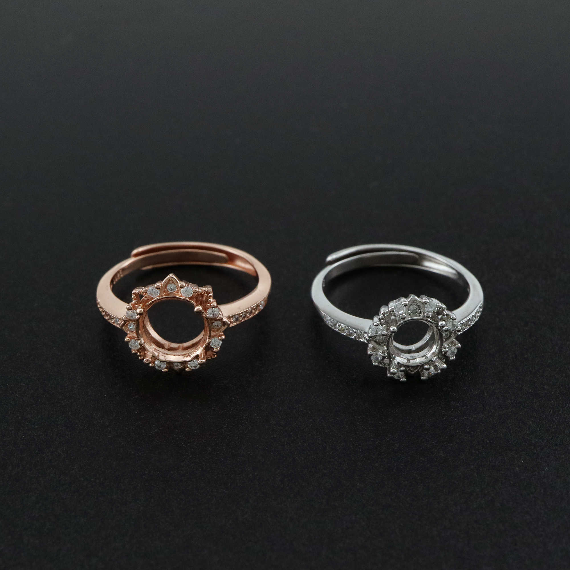 1Pcs 6-8MM Flower Round Prong Bezel Rose Gold Plated Solid 925 Sterling Silver Adjustable Ring Settings for Moissanite Gemstone DIY Supplies 1210051 - Click Image to Close